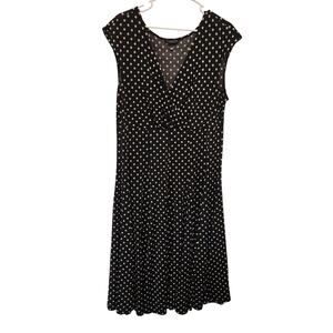 Blooming Rose Black White Polka Dots Cap Sleeve V-Neck Midi Shirt Dress Size XL